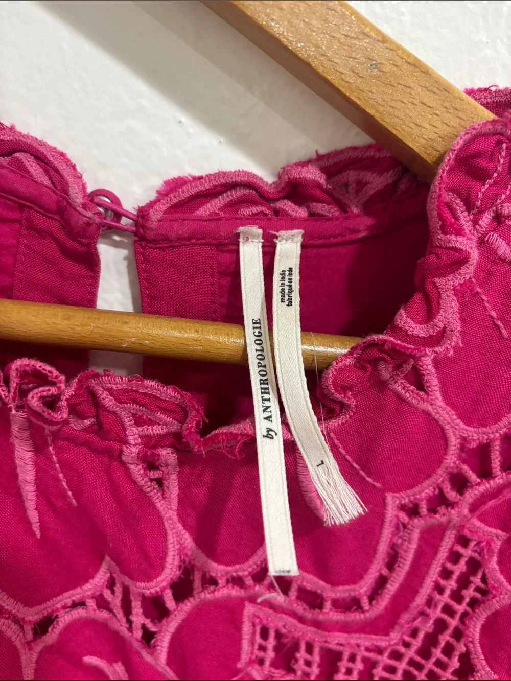 Anthropologie Women's Embroidered Long Sleeve Top - Fuchsia Pink